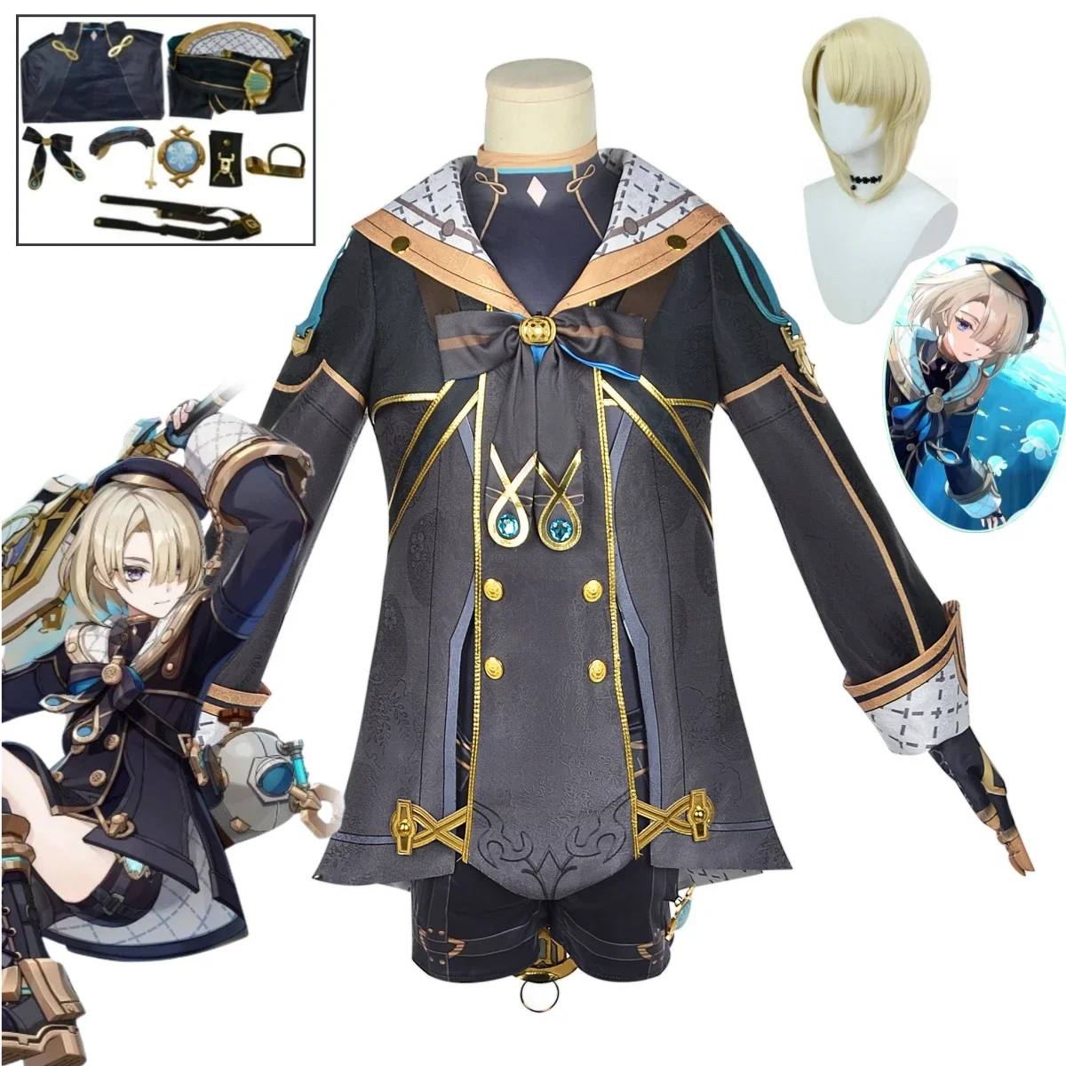 Anime Game Genshin Impact Freminet Hat Outfit Cosplay Costume Women's Halloween Carnival Carnival Party Anime Performance Set