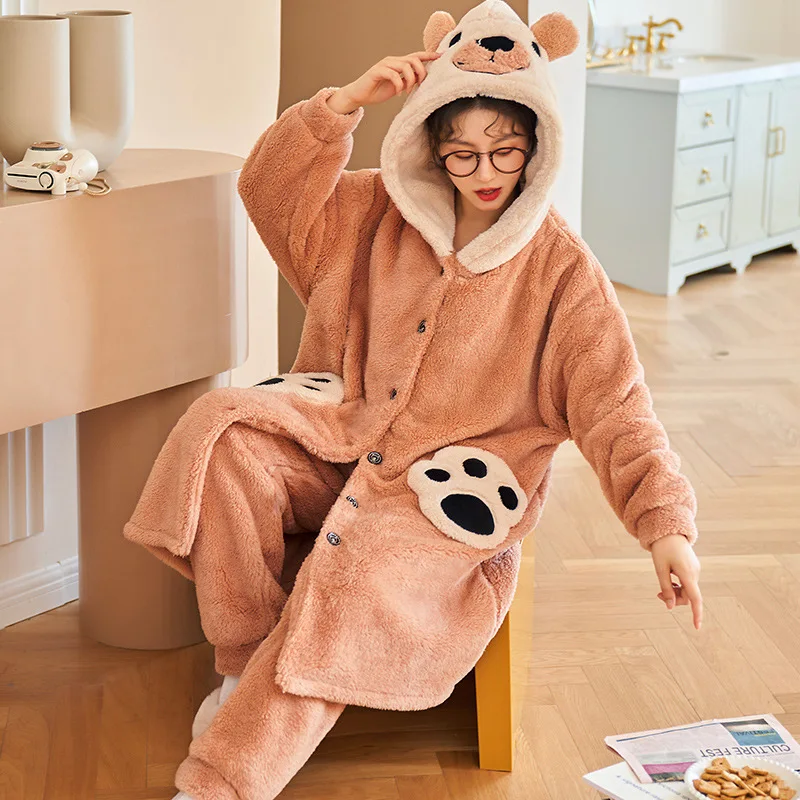 coral-velvet-winter-pajamas-women's-long-sleeve-print-strawberry-2pcs-shirt-pant-long-sleeves-sleep-suit-pajamas-sets-homewear