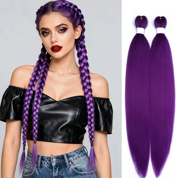 Long Purple Braiding Hair Pre Stretched Synthetic Braiding Hair Extensions for Twist Box Crochet Braids Party Halloween Cosplay 1