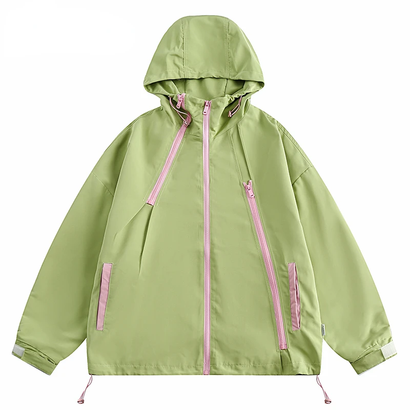 

Men Streetwear Hooded Jacket Windbreaker Zipper Up 2023 Men Casual Track Jacket Coat Harajuku Unisex Y2K Jacket Hoodie Green