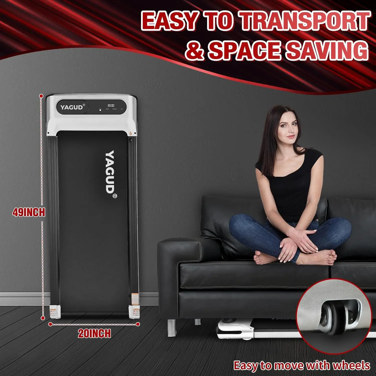 Desk Treadmill, Walking Pad for Home and Office, 2.5 HP Portable Walking Jogging Running Machine with Remote Control and L
