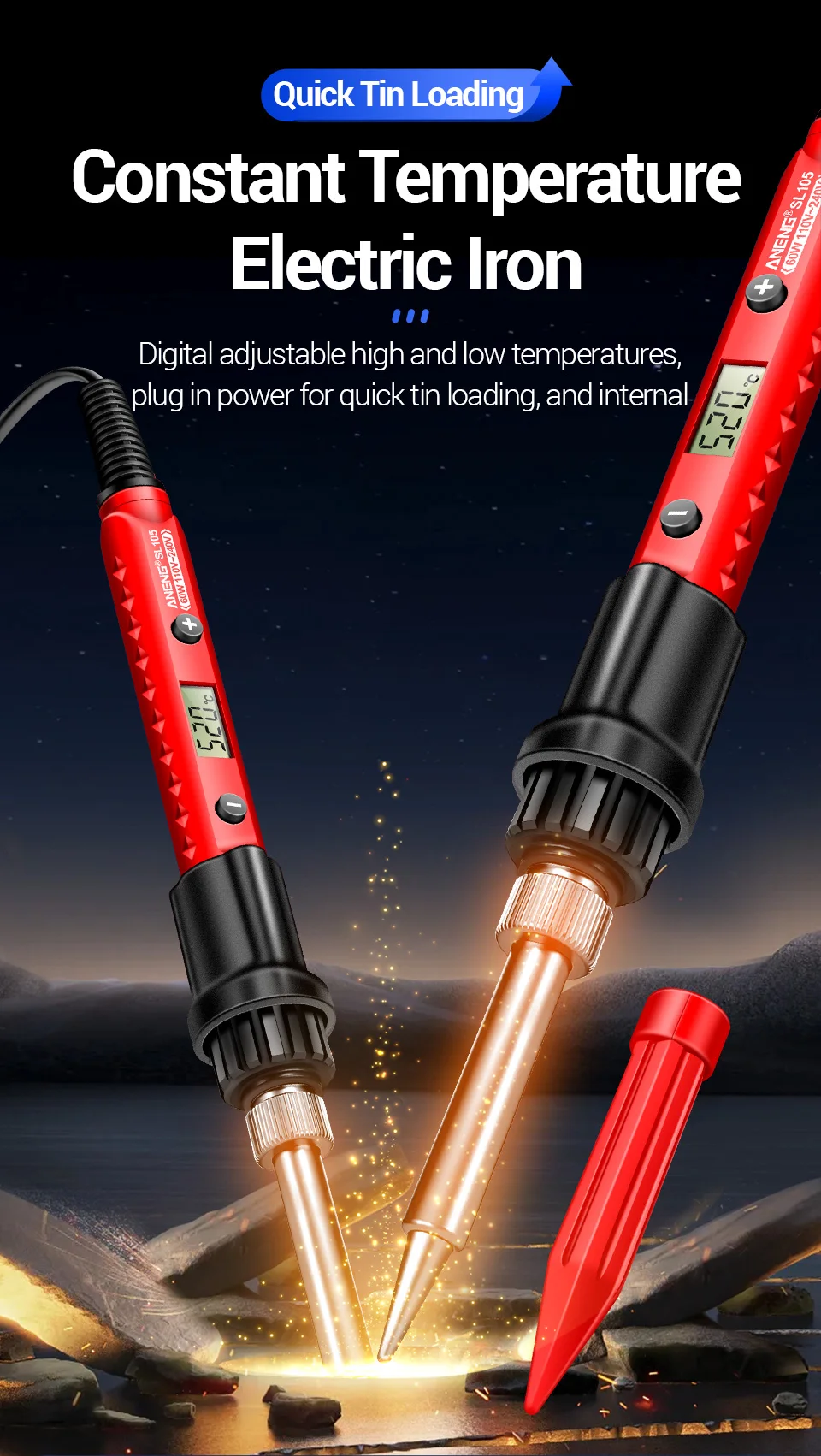 Adjustable Temperature Electric Soldering Iron ANENG SL105 Digital Display Welding Control Rework Station Heat 110V/US 220V/UE