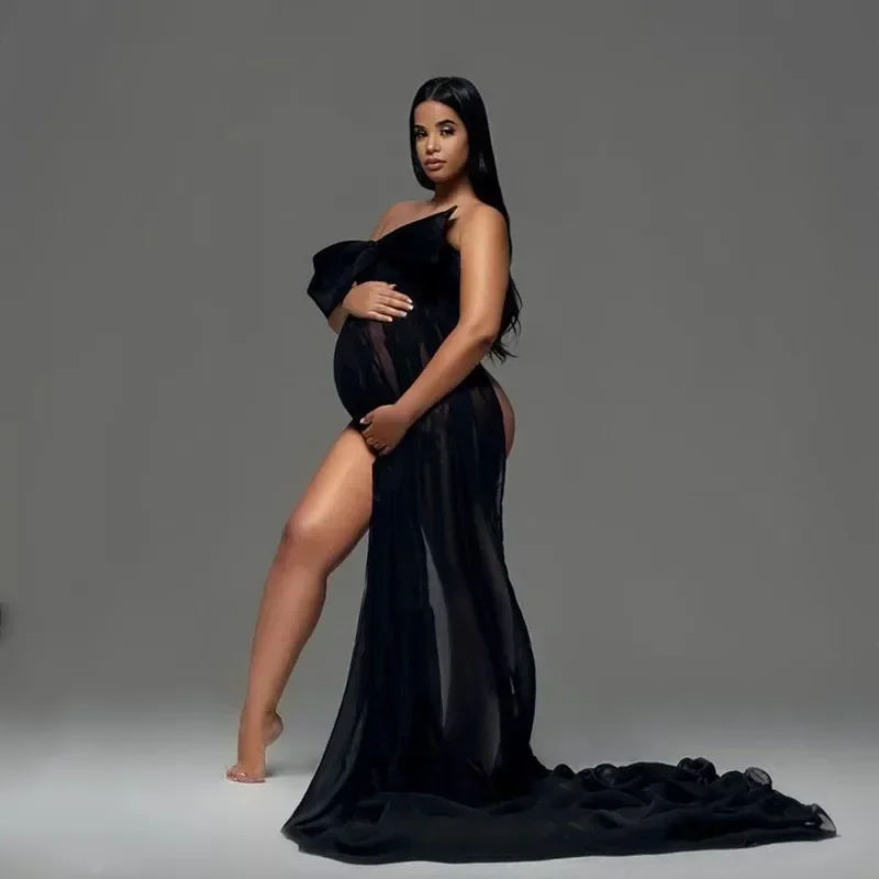 

Pregnancy Dress Photo Shoot Extra Long Large Bow Pregnant Woman Photography Dress with A Bra Maternity Gown Summer