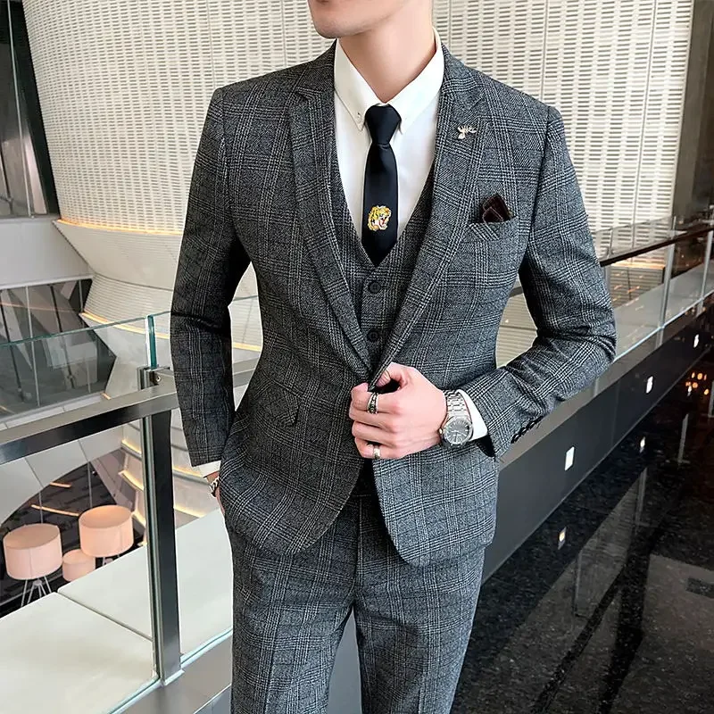 Boutique Men's Elegant Fashion Business Suit 5XL Three-piece Suit