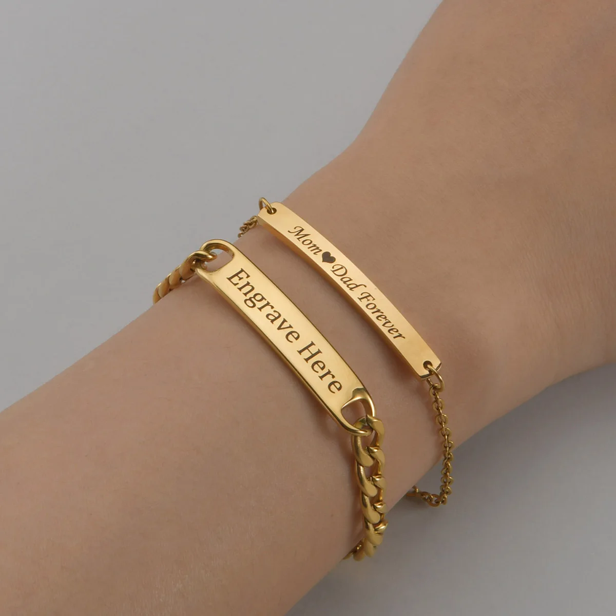 

Engraved Name Bracelet Stainless Steel Punk Thick Hand Chain Personalized Bracelet For Woman Man Lover Mom Jewelry Set Gift