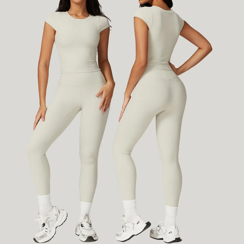 Beauty Back Tight Yoga Clothing Set Women Small Fly Sleeve Short Sleeve Quick Dry High Waist Hip Lift Running Fitness Sports Set yoga set sports set sportswear set fitness set