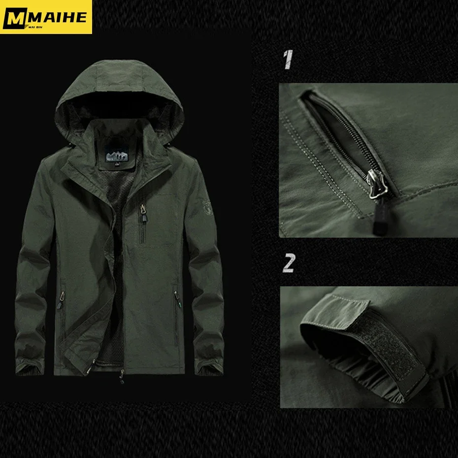 Outdoor Jacket Men Waterproof Jacket Coat Fashion Casual army green Camping Jackets Male Outerwear Green Windbreaker Big Size 5X