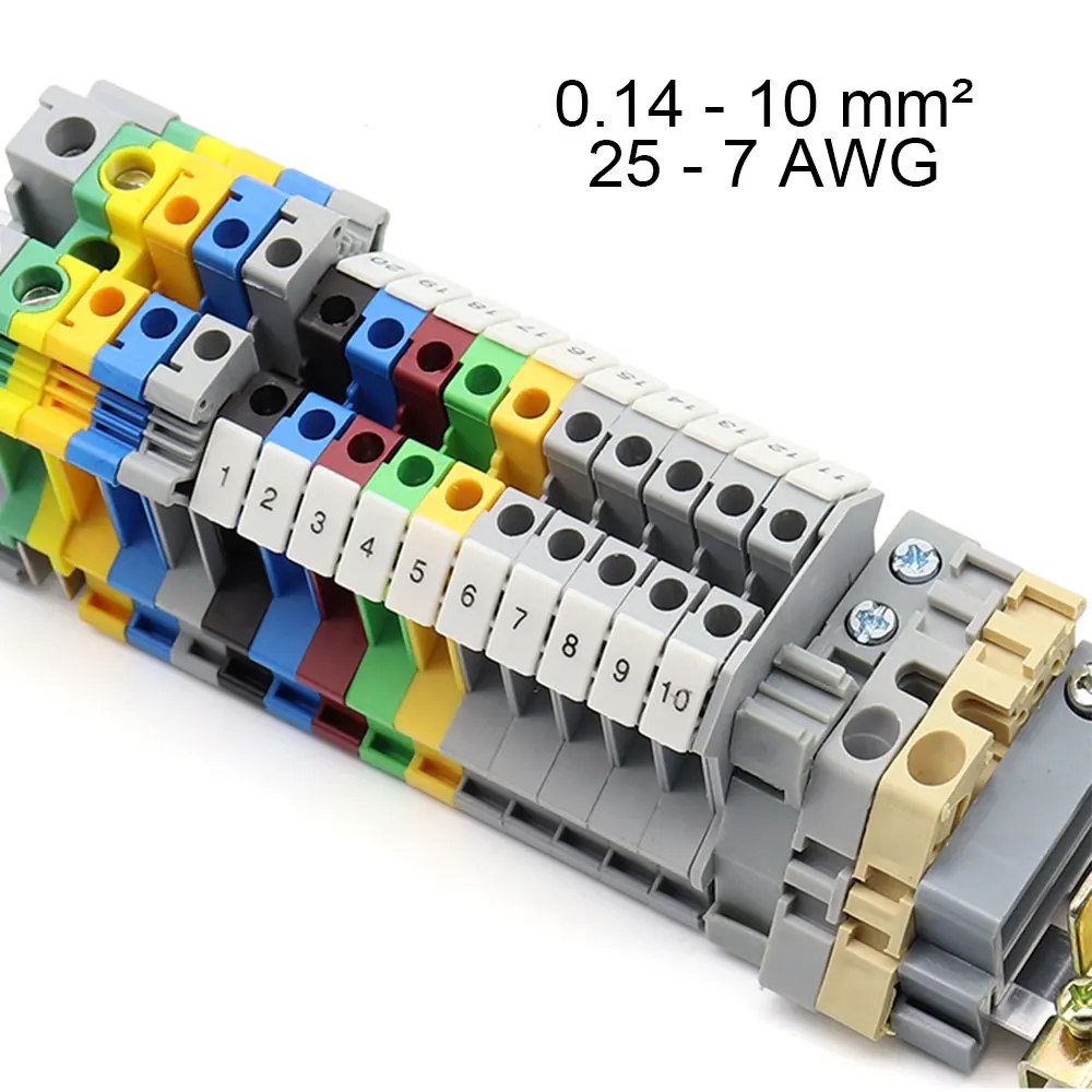 Din Rail Terminal Block Wire Connectors 4PCS Terminal Connector UK-1.5/2.5/3/5/10 Wire Electrical Screw Cable Din Rail Terminal Blocks Strip Power Distribution Eletrico