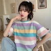Ele Loose High Waist Slimming Design Women's T-irt Pure Desire Spicy Girl Faionable Daisy Rainbow Korean Sle Commute