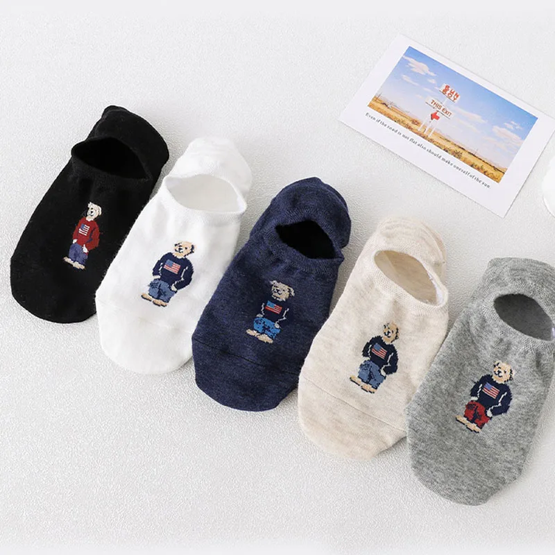 Cute Korean Bear Socks - Womens Summer Thin Cartoon Boat Socks