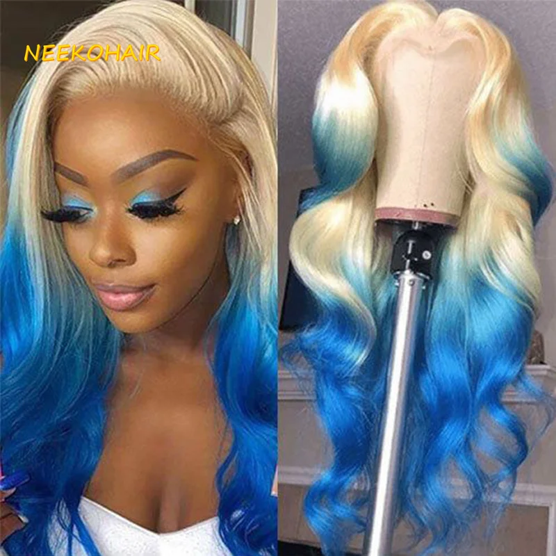 

13x4 Transparent 613 With Blue Ombre Lace Front Wig Body Wave 13*6 HD Lace Frontal Or 4x4 Closure Human Hair Wigs For Women