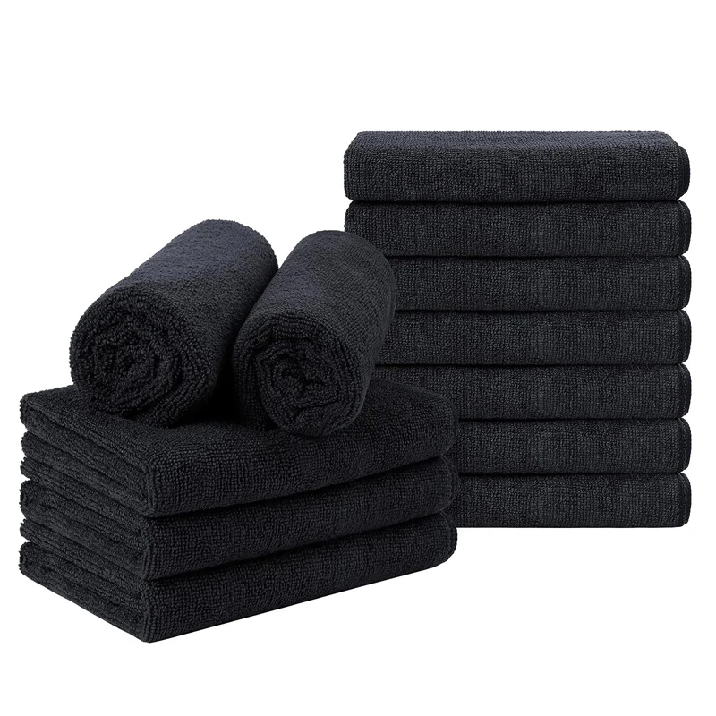 thumbnail image 1 of 5/10 piezas de toalla de microfibra negra para secar el cabello en salones de belleza, toallas de mano usadas por invitados para peluqueros de hoteles, complejos turísticos y spa, 1 of 5