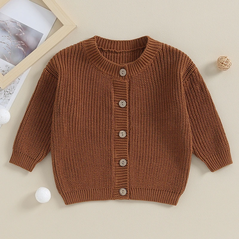 FOCUSNORM 0-24M Autumn Winter Baby Girls Boys Knit Sweater Cardigan Long Sleeve Solid Color Button Up Knitwear