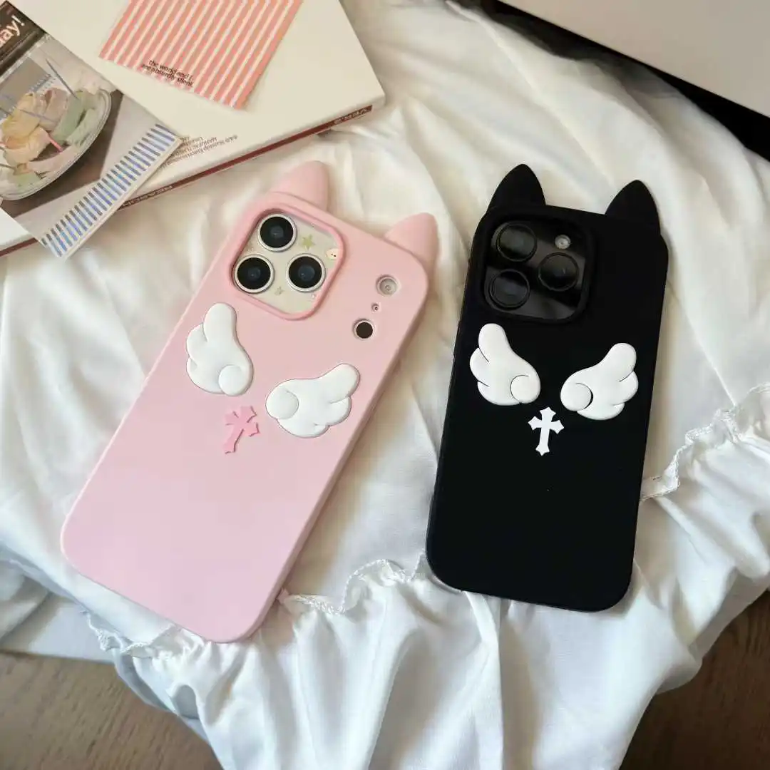 Cartoon Cute Cat Ears Angel Silicone Soft Case for IPhone 17 16 15 14 13 Pro Max 17Pro 16Pro IPhone17 IPones Women Back Cover 1