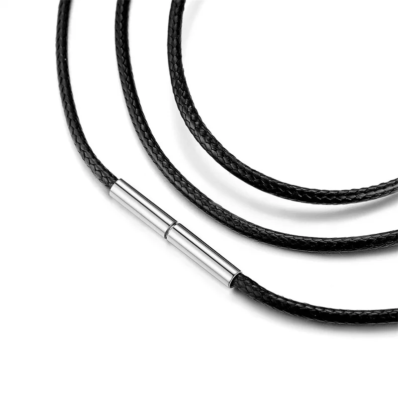 Black Genuine Leather Rope Necklace With Clasp Cord Chain