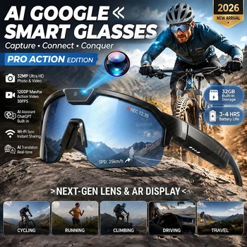 AI Smart Sports Glasses with 30MP Camera – 4K Anti-Shake Video Recording, 32GB Storage, Dual Microphones & Windproof Cycling Goggles 1