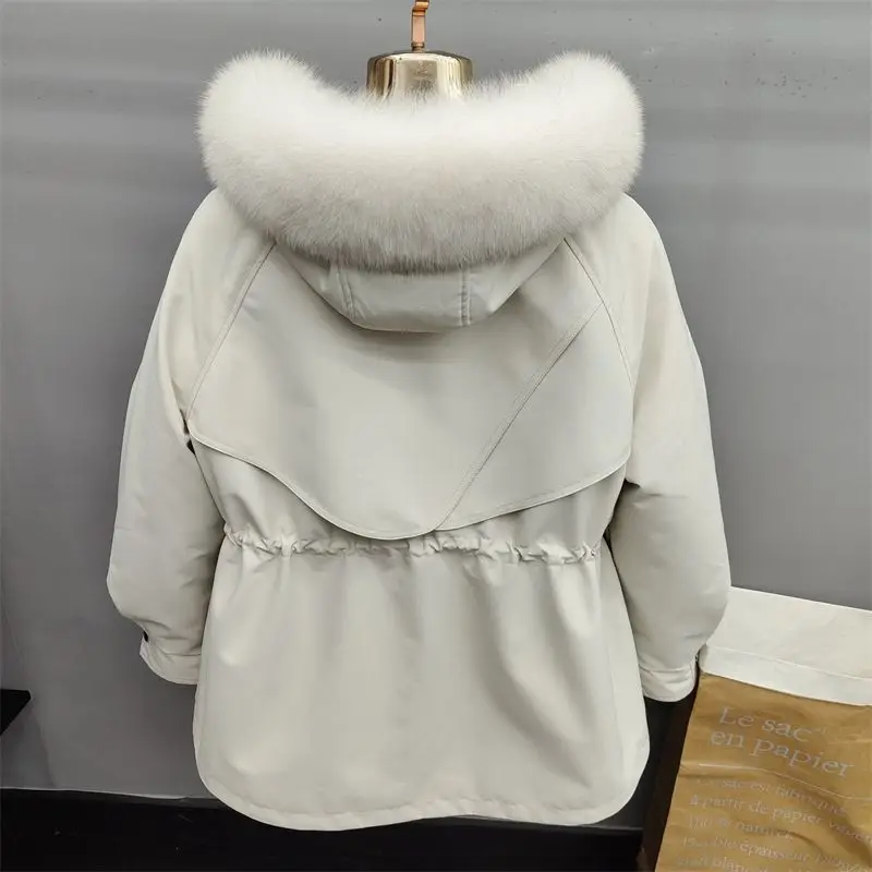 2023 New Women Fox Fur Liner Detachable Parkas Winter Female Thicken Warm Hooded Fur Jacket Loose Large Size Fashion Outcoat