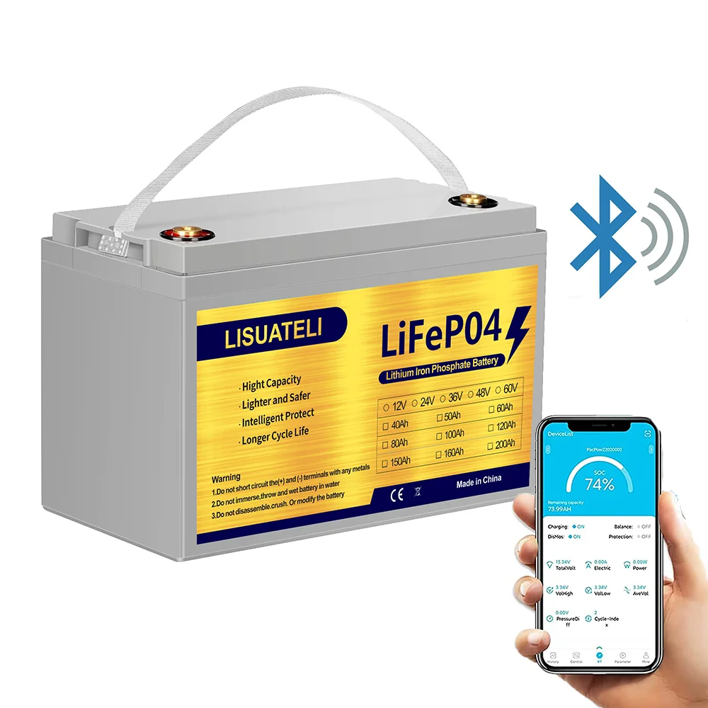 

12V LiFePO4 Battery Bluetooth BMS 12.8V 100Ah Lithium Iron Phosphate Battery Pack for RV Solar Storage Yacht Boat motor Outdoor