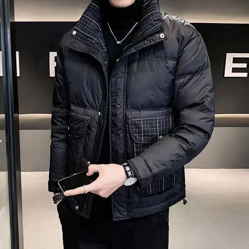 Warm Men Solid Winter Jacket Parka Standing Collar Puffer Jackets Women Thick Black Coreano Fashion Bubble Coat Plus Size A21