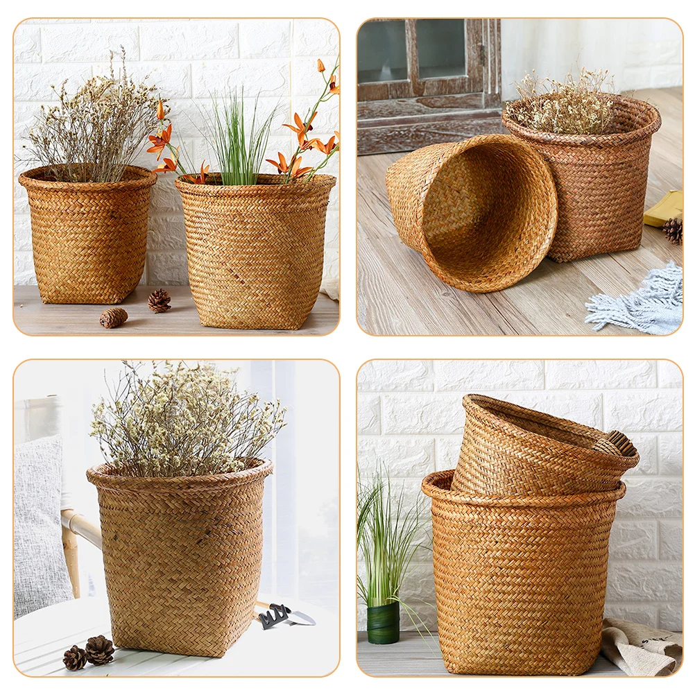 

Straw Woven Basket Natural Shelf Basket Living Room Flower Basket Home Supply Size S