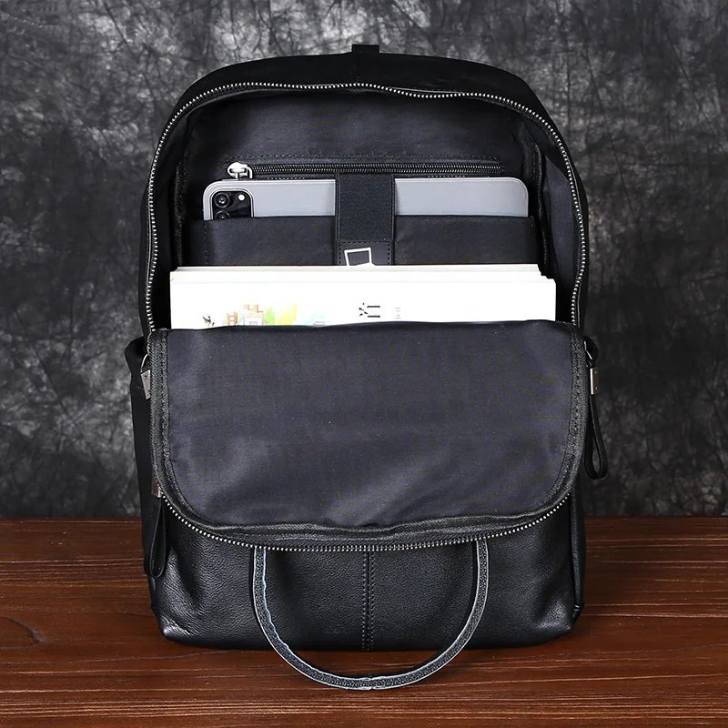 Leather Men's Shoulder Baothead Layer Cowhide Travel Backpack Fashion Trend Schoolbag Niche Personality Business Computer Bag