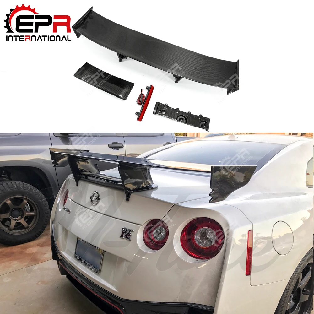 For Nissan R35 GTR Carbon Fiber Rear Spoiler (Included Lights) Nismo Style GT Rear Wing For GTR R35 Aero Body Kit Tuning