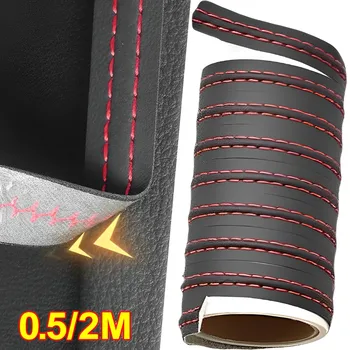 Modanatura interna dell'auto Trim cruscotto autoadesivo linea decorativa in pelle Pu rosso blu fai da te striscia di treccia adesivi per la decorazione dell'auto