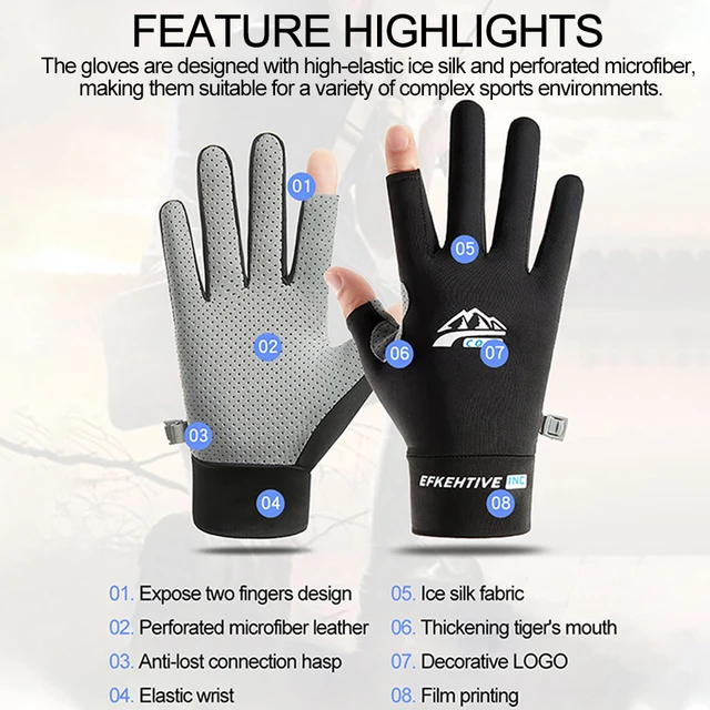 Summer Unisex Ice Silk Sunscreen Touch Screen Sports Gloves Thin Breathable  Mesh Anti-UV Non-slip Drive Cycling Man Women Gloves