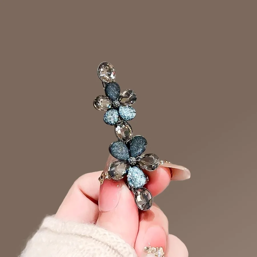 Neue schwarze Farbe Kristall glasierte Blume Haarnadel für Frauen exquisite Legierung Seite Clip Haarspange Entenschnabel Clip Haar-Accessoires – Detail 4