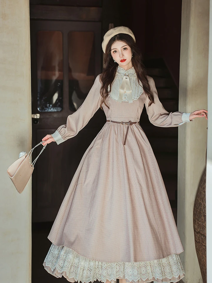 Retro Victorian Style Lolita Princess Dress Vintage Sweet Bow Lace 