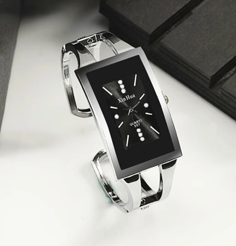 Women Watches Square Steel Watch for Women Luxury Fashion Silver Casual Bracelet Watch Quartz Wristwatch Crystal Bangle