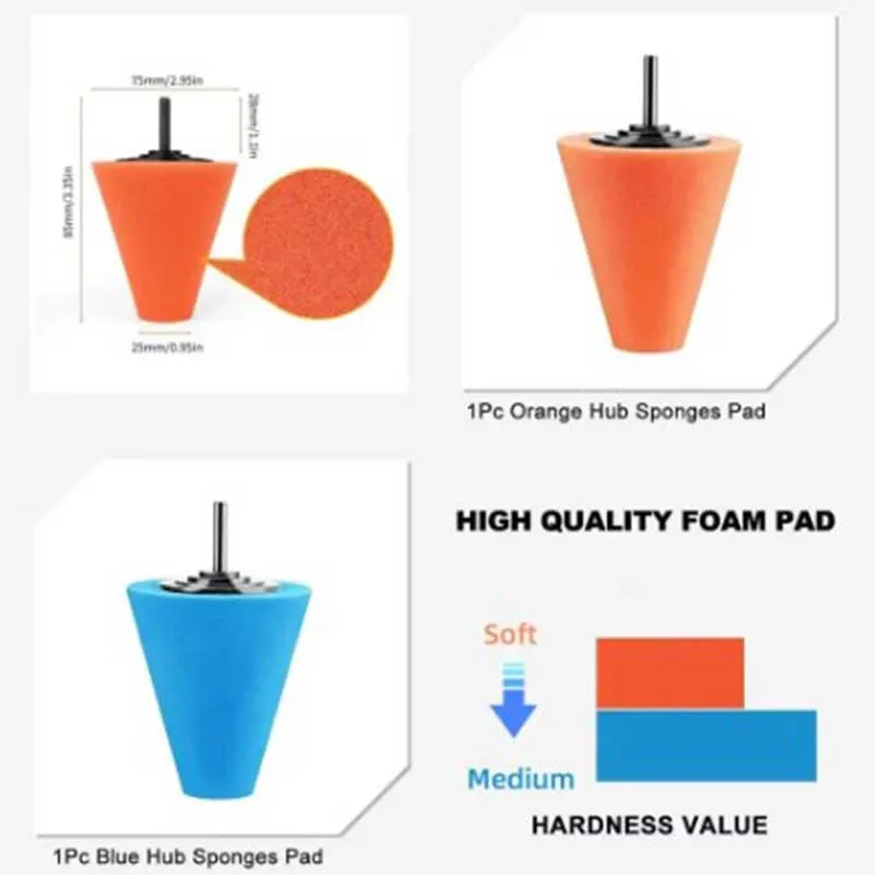 Car Hub Polishing Sponge Grinding Head Metal Plastic Grinding Conical Sponge Polishing Wheel 2pcs hub polishing sponge