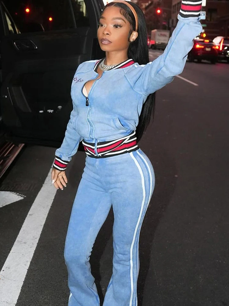 Nibber Sporty Tie-Dye Print Women Tracksuit 2 Piece Set Print Zip Crop Jacket+Straight Pants Matching Streetwear Casual Suit