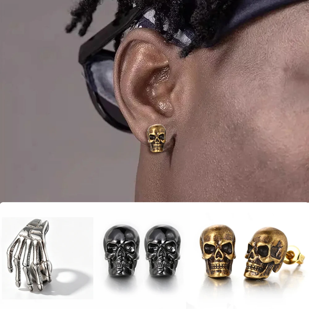 Punk Hip-Hop Schädel Ohr stecker für Männer Frauen kreative Skelett Ohr Zubehör Halloween Party Geschenke Großhandel Schmuck ohe189
