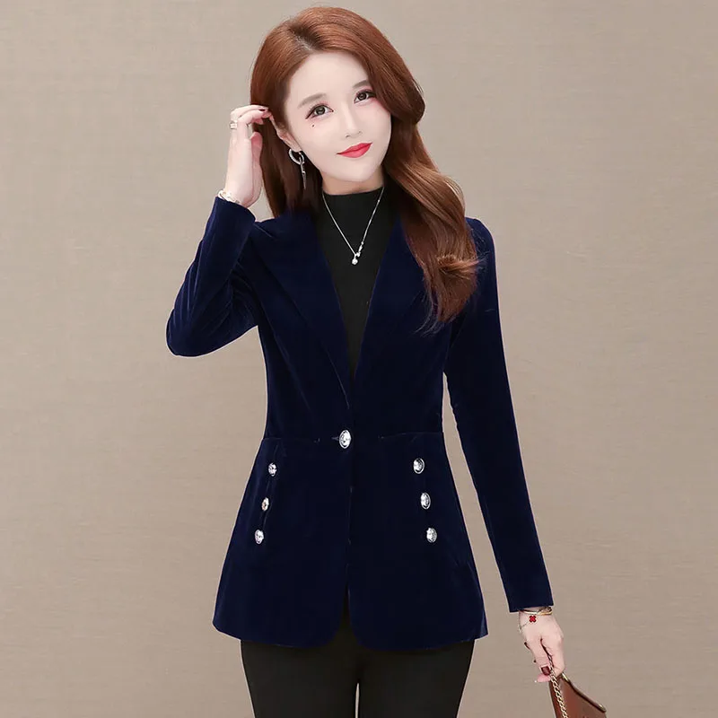 Golden Velvet Fashion Suit Jacket Women's Spring Clothes In 2023 New Trendy Temperament Ladies Slim Professional Leisure Suit To