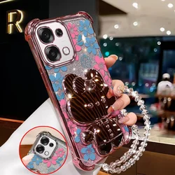 3 - Piece Blue Floral Phone Case Set with Lanyard and Stand for OPPO A6 (Pink)