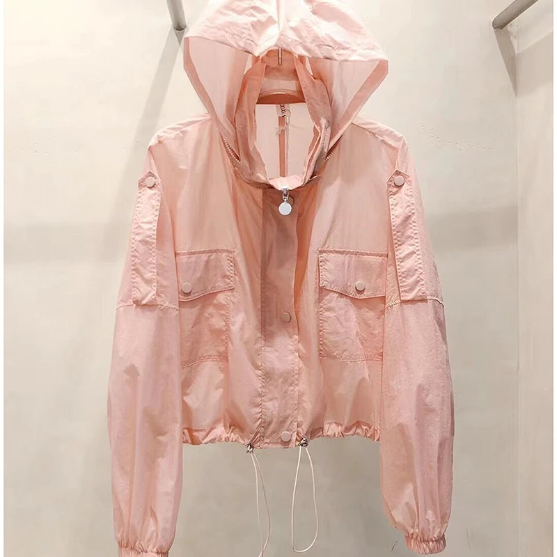 2024 Women Summer Hooded Beach UV Jacket Female Long Sleeve Sun Protection Clothing Ladies Pink Sunscreen Casual Top