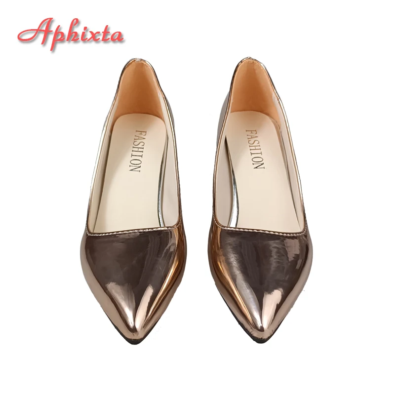 Aphixta Spring Silver 7cm Chunky Heels Pointed Toe Pumps Women Shoes Square Heel Party Official Fashion Large Big Size 45 46