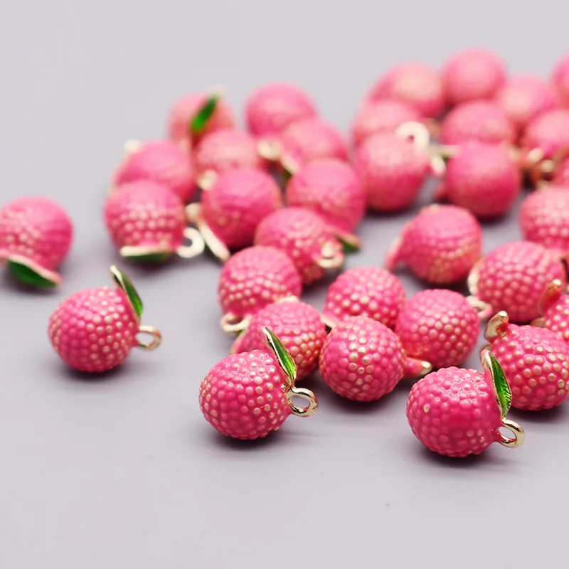 210pcsNewRoseRedMetalEnamelDripFruitLitchiCharmPendantAlloy