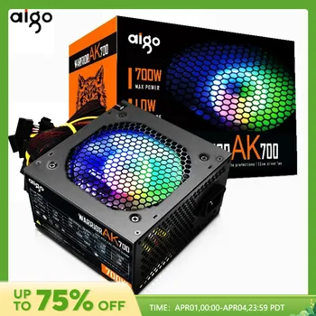 Aigo AK 700W PC PSU 전원 공급 장치, BTC용 데스크탑 컴퓨터 전원 공급 장치, 게임용 저소음 블랙 RGB 선풍기, 24 핀, 12V ATX, 120mm