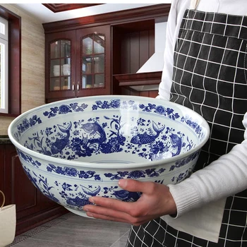 블루 앤 화이트 도자기 세라믹 국수 그릇, 수프 그릇, 대형 그릇, 초대형 절임, 양배추생선, 대형 그릇 및 국수