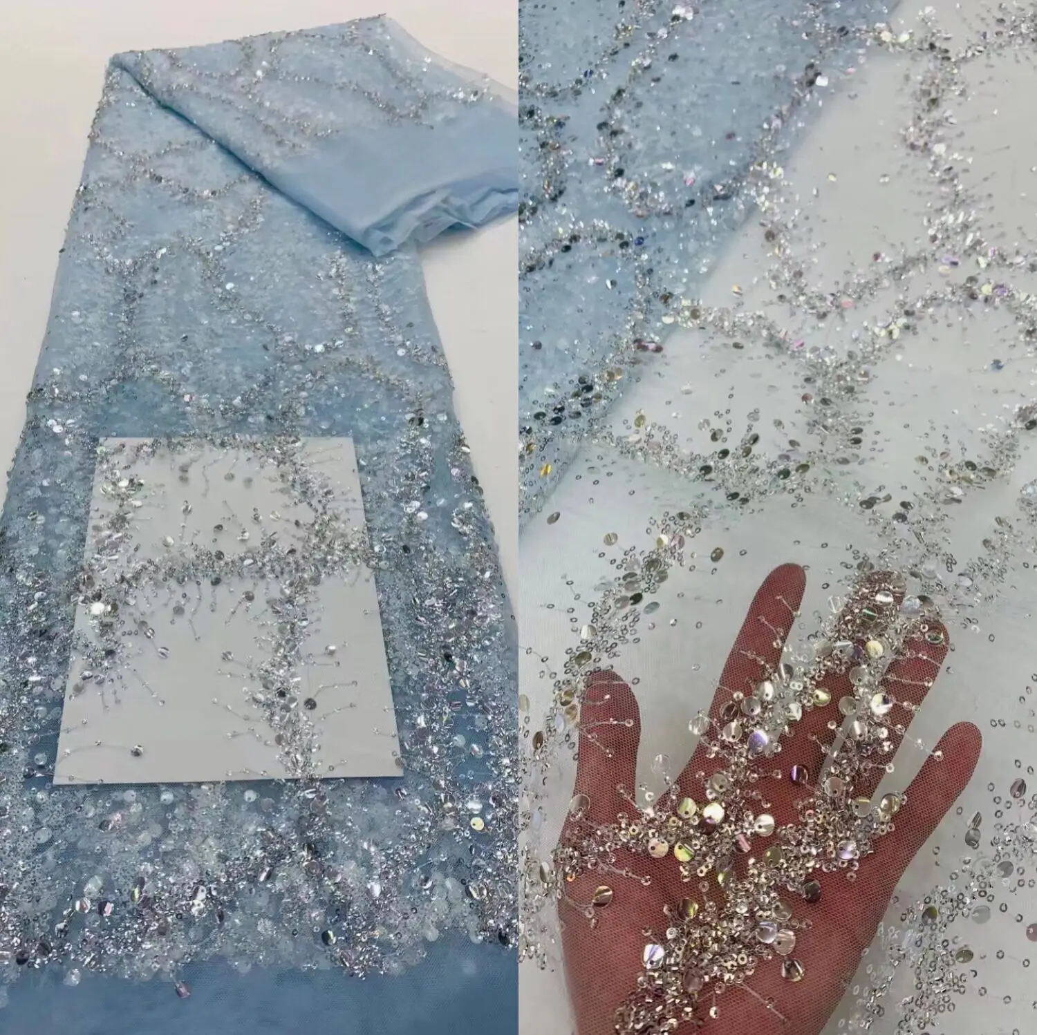 

Высококачественная искусственная французская Тюлевая кружевная ткань, вышитые Блестки и бусины, кружевная ткань для свадебного платья, кружевная ткань