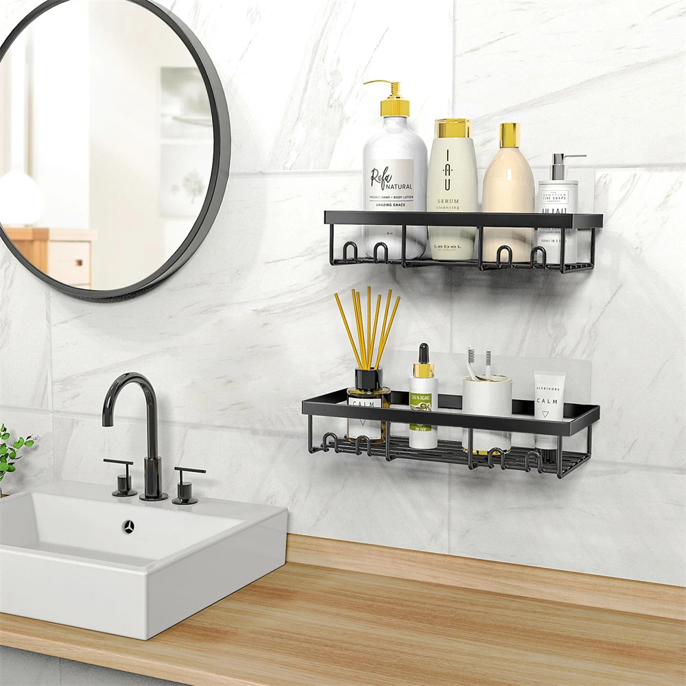 1 Piece Bathroom Facilities Hard-Fitting Bathroom Storage Rack Black Basket Wall Finishing Storage Accessories