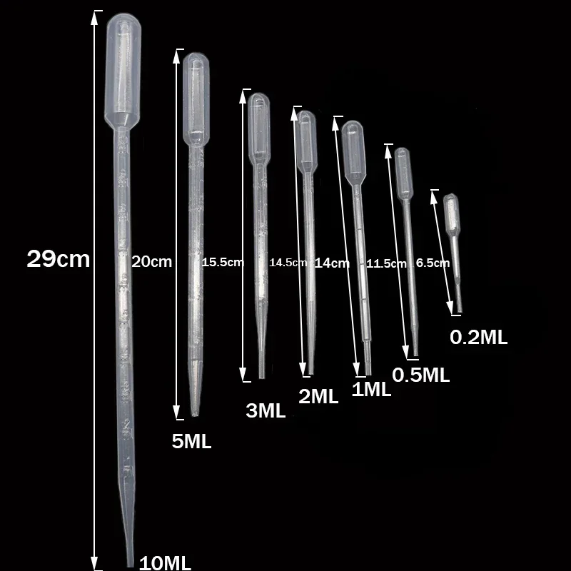 Plastic Pipette 100PCS 0.2 0.5 1 2 3 5 10mL Laboratory Pipette Plastic Disposable Graduated Container Liquid Dropper Equipment Straw