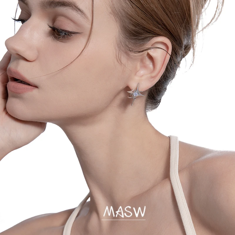 MASW Original Design Cool Style High Quality Brass Thick Silver Plated Star Earrings For Women Jewelry 2023 Trend New Gift 2