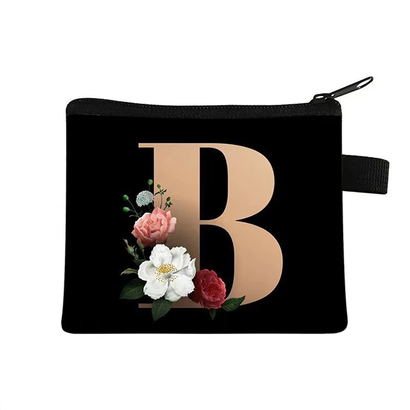 

26 Initials A-Z Letter Flower Coin Purses Women Wallet Keychain Zipper Pouch Girl Kawaii Small Lipstick Bags Cute Coin Bag Gift