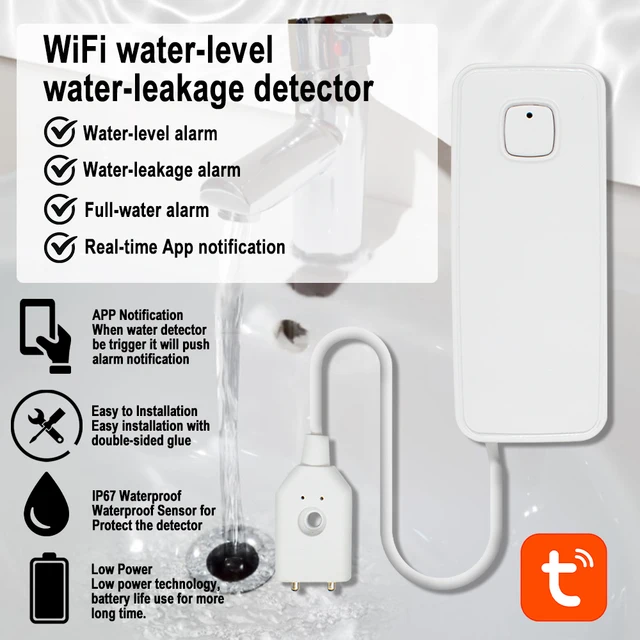 WiFi Tuya Smart Water Leakage Alarm Detector Sensor Wireless Home Security Monitor With 80dB Sound Warning for Kitchen Bathroom 2