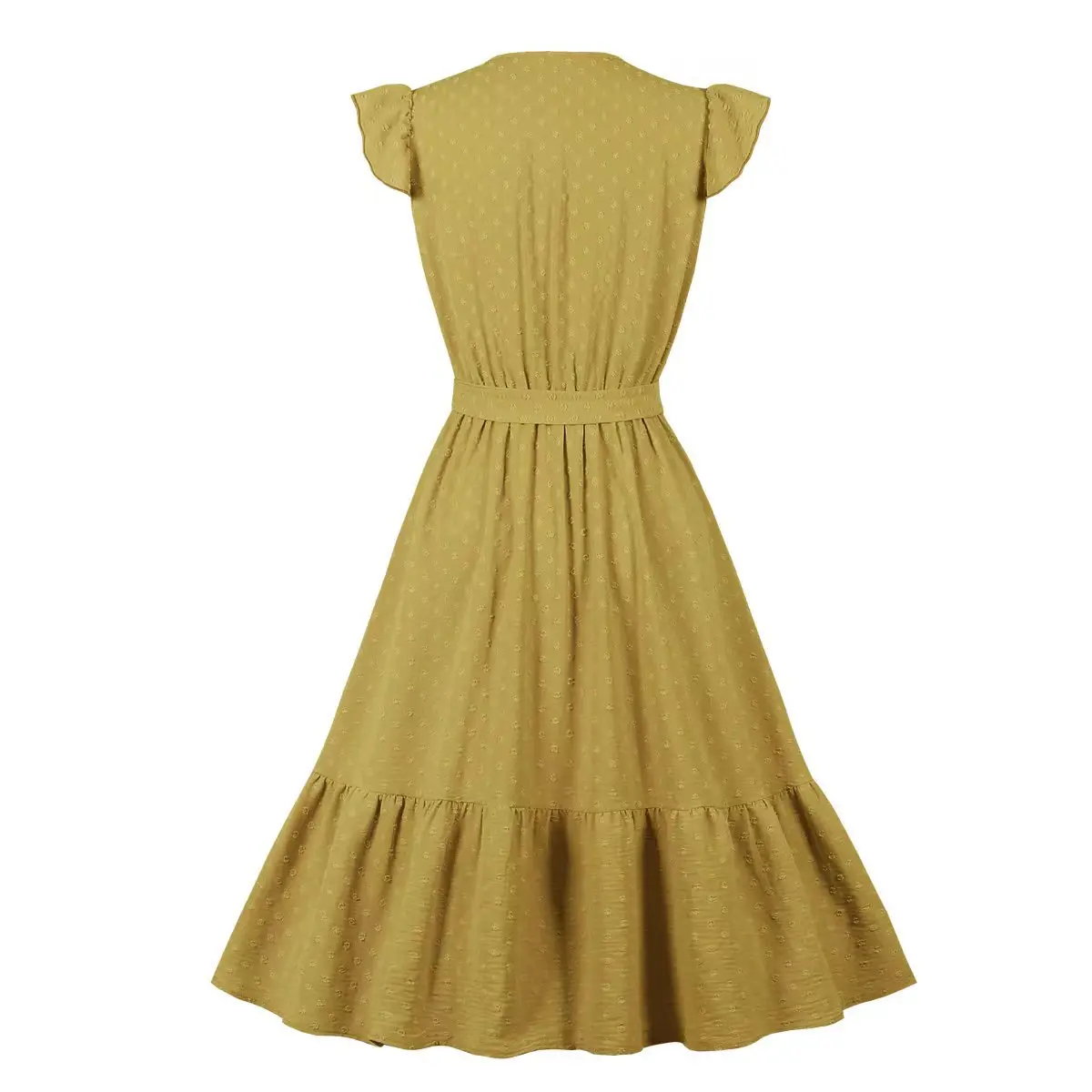 Wellwits Womens Summer Ruffle Frill Yellow Check Vintage Dress with Pocket 