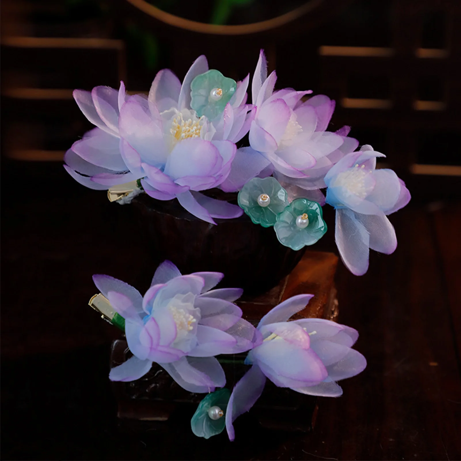 Chinesischen Stil Gaze Blume Haar Clip Handgemachte Lila Chiffon Lotus Haar Clip Für Frauen Elegante Exquisite Hanfu Haar Zubehör – Detail 6