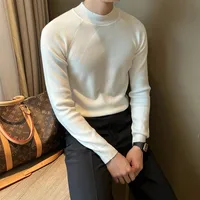 Men's Winter Mid-Neck Base Layer Knitwear Warm Shoulder Insert Sleeve Casual Sweater Korean Style Fashionable Casualwear
